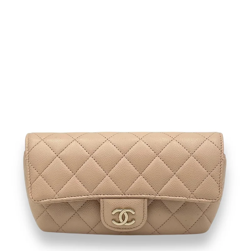 Best Deals Of The Season Sunglasses Case Crossbody Bag Beige in Caviar Leather, Light Gold hardware