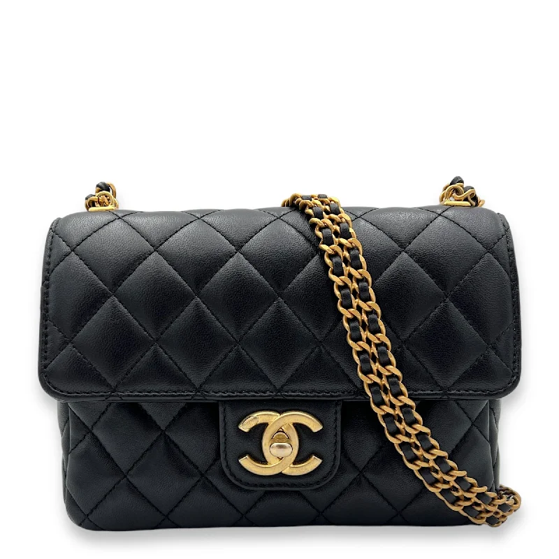 Cozy Chic Promotions Square Flap Chain Black Crossbody Bag in Lambskin, Gold hardware