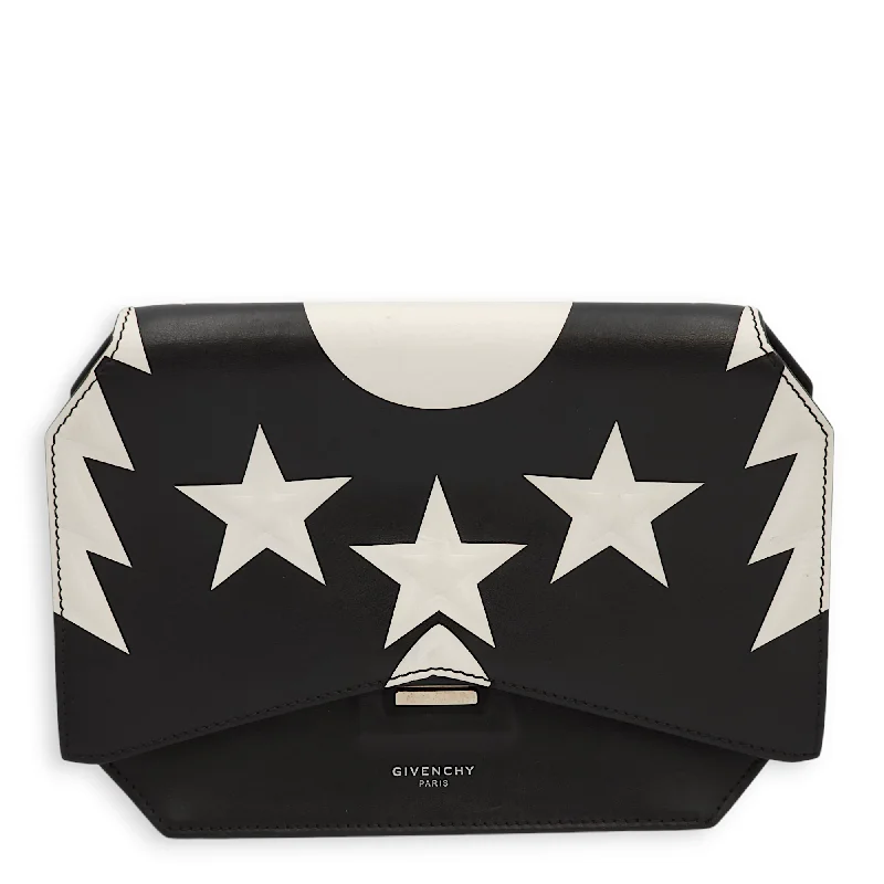 Party Bags For New Year's Eve And Special Occasions Stars Wings Print Bow Cut Black/White Crossbody Bag in Calfskin, Palladium hardware