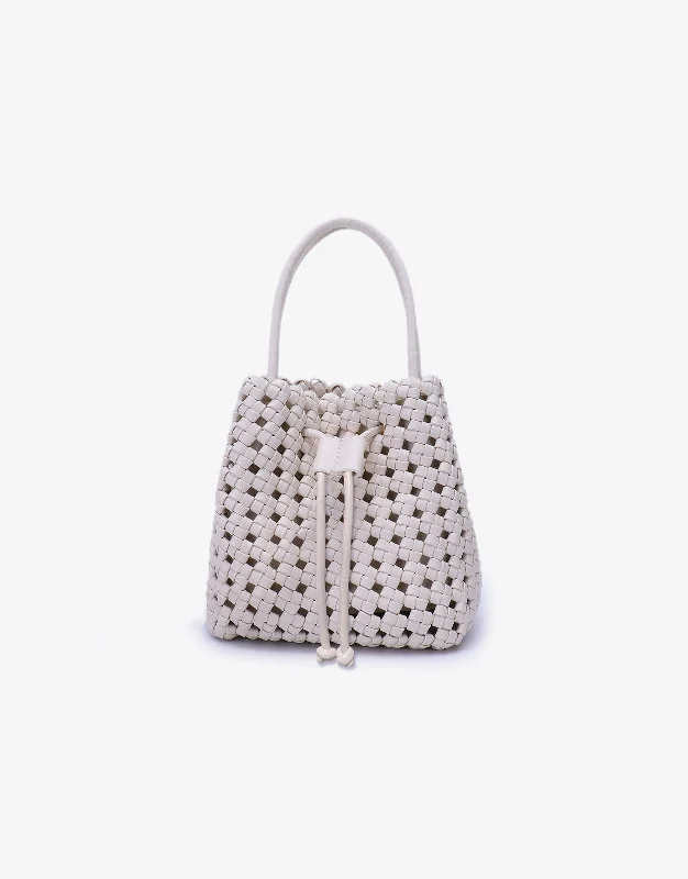 Casual Yet Chic Sales PERRIE BUCKET MINI WOVEN SQUARE OFF WHITE