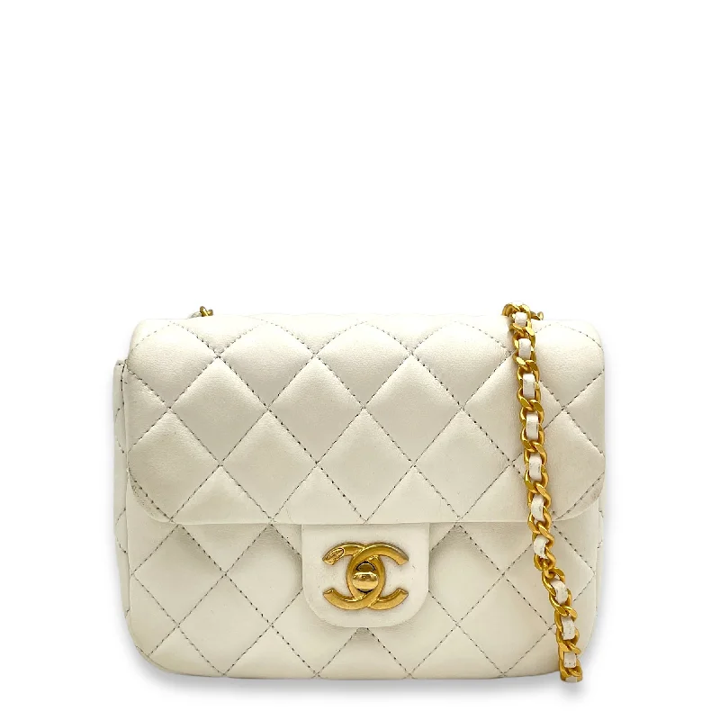 Sophisticated Style Offers Square Bag Mini White Crossbody Bag in Lambskin, Gold hardware