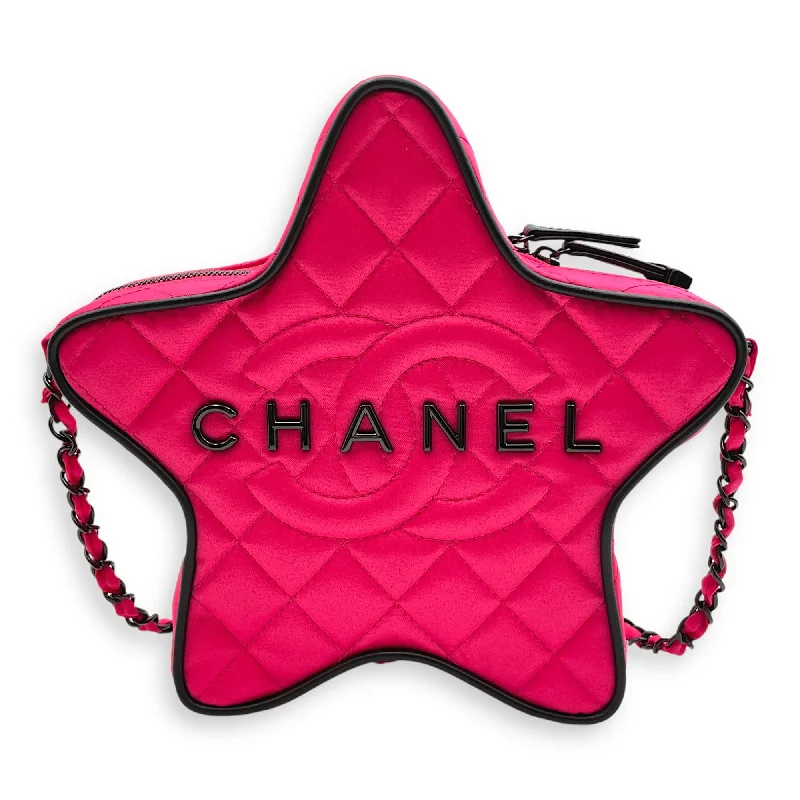 Holiday Gift Bags For Christmas Star Hot Pink/Black Crossbody Bag in Satin/Calfskin, Black Chrome hardware