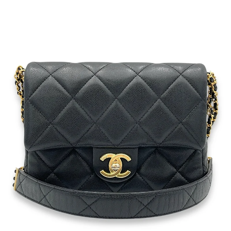 Luxury Casual Deals Square Quilt Black Crossbody Bag in Caviar Leather, Gold hardware