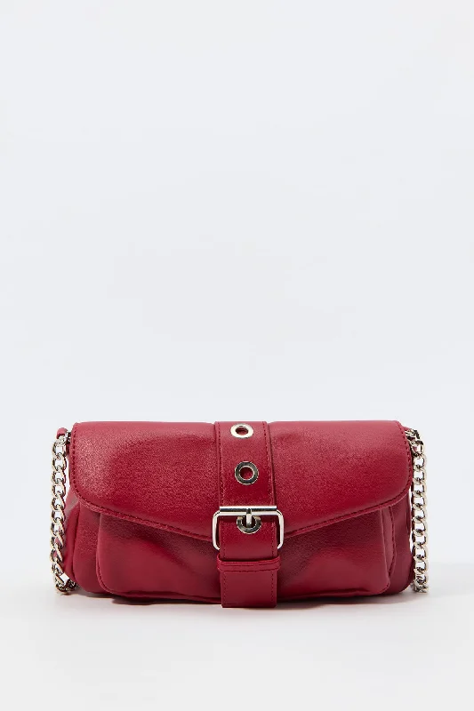 Trendy And Discounted Designer Handbags Convertible Strap Buckled Faux Leather Purse