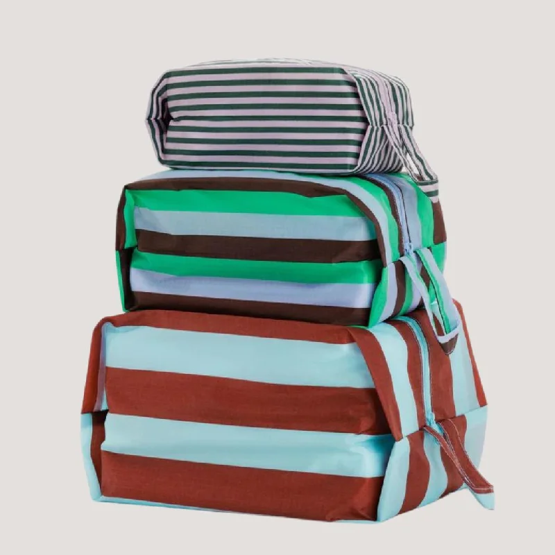 Trendy Bags For Teenage Girls 3D Travel Zip Set (Vacation Stripe Mix)
