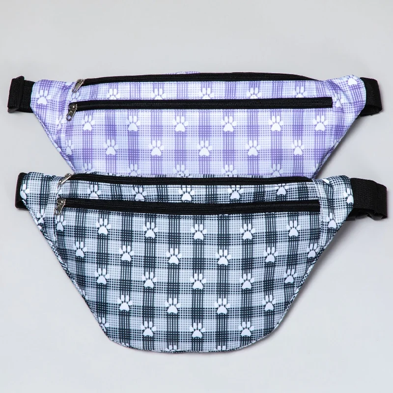 Handbag For Fashion Plaid Paw Print Large Fanny Pack with 3 Zippered Pockets