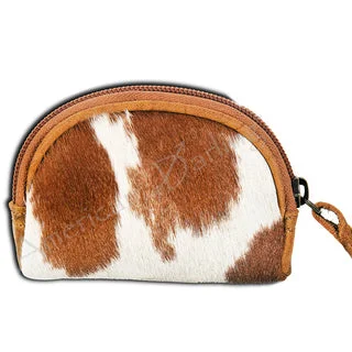 Luxury Bags For Working Professionals Brown/White Hair on Hide Leather Coin Purse
