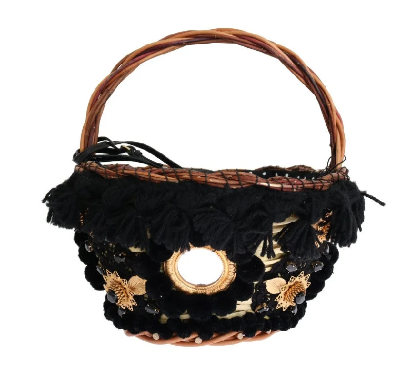Seasonal Clearance Bags For Summer Dolce & Gabbana Chic Beige & Black Straw Snakeskin Bucket Bag