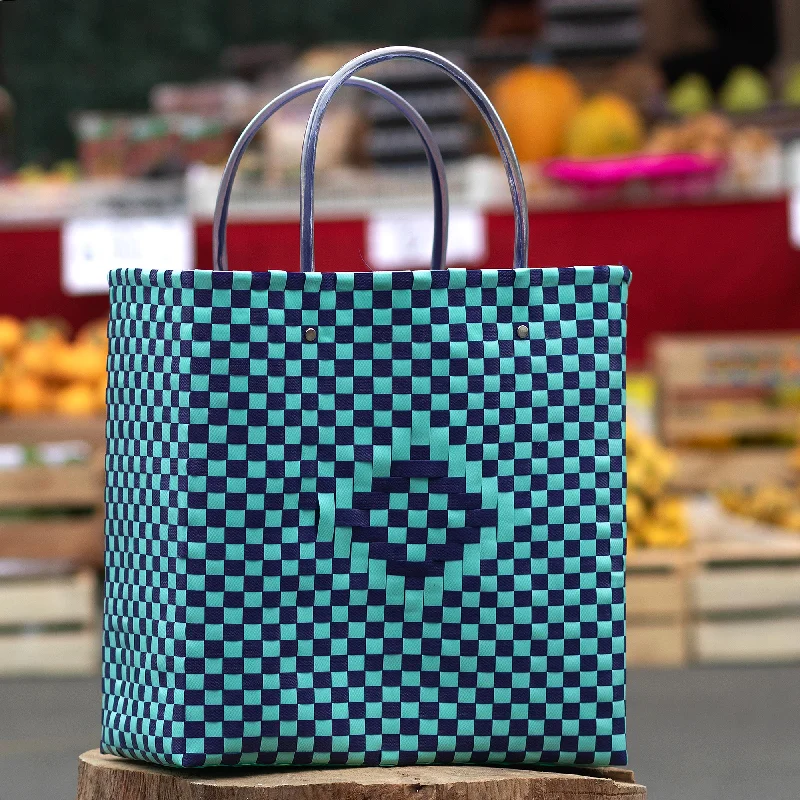 Designer Bags For Luxury Collectors Farmer's Market Blue Recycled Woven SHopping bag