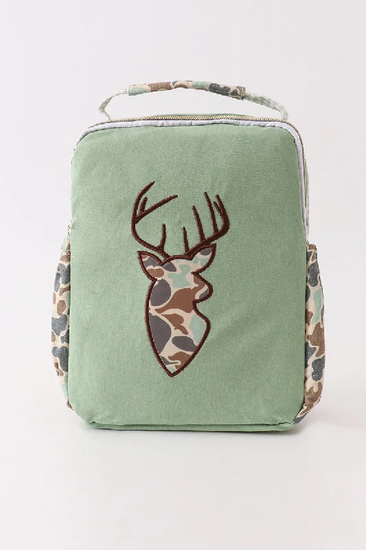 Bags With Discounts Green camouflage reindeer applique lunch bag