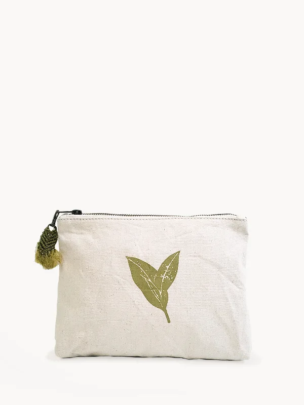 Discounted Designer Bags For Clearance Sale Hand Screen Printed Cotton Canvas Pouch - Nature