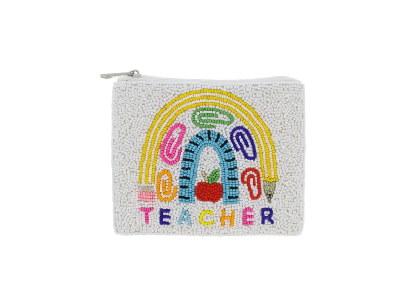 Sleek And Seasonal Sale Bags [Jane Marie] Teacher Coin Purse-White Beaded