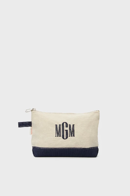 Discounted Designer Bags On Sale Navy Monogrammed Canvas Make-Up Bag