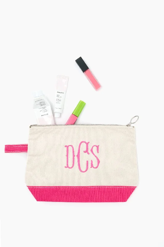Wholesale Bags For Resellers Pink Monogrammed Canvas Make-Up Bag