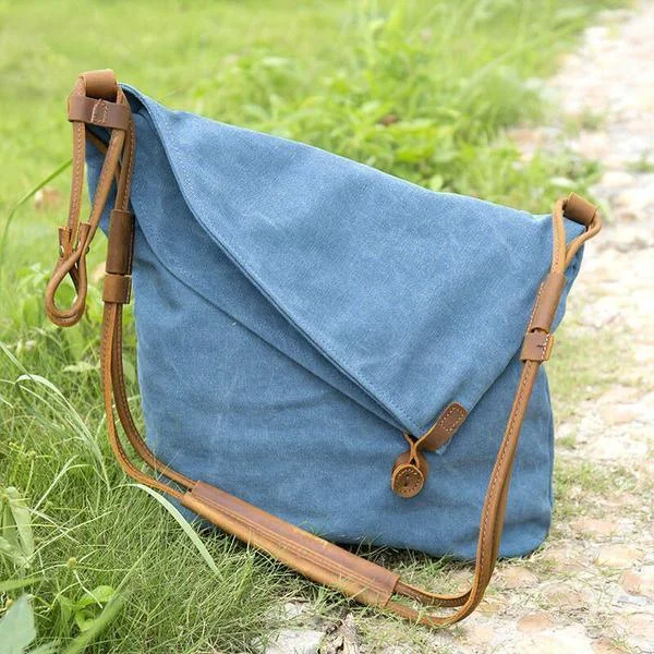 Trendy Bags vintage women blue casual canvas leather bag