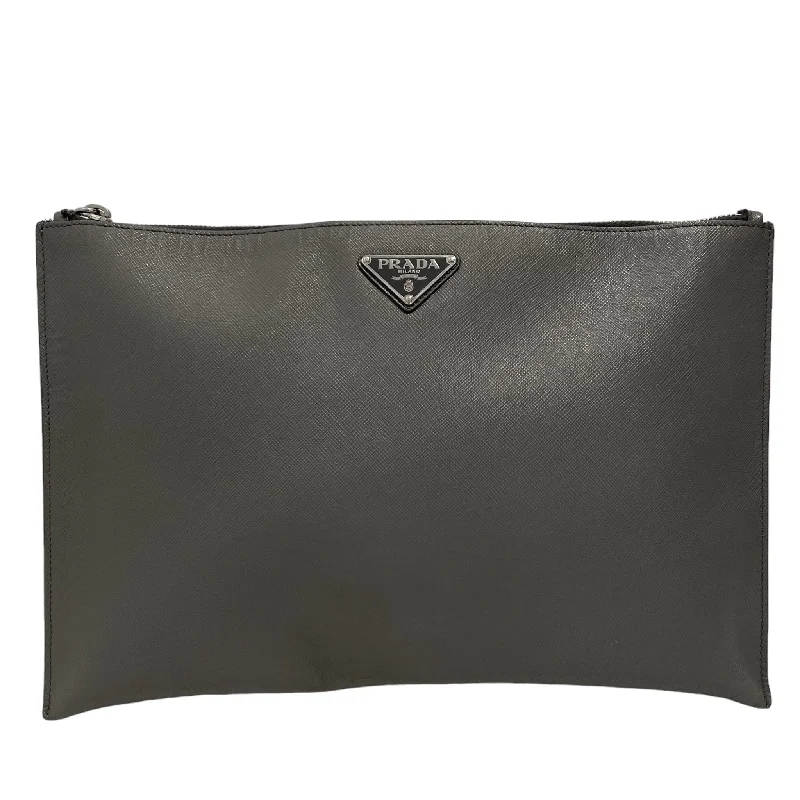 Festival Bags For Concerts And Events PRADA/Pouch/Leather/SLV/Saffiano Leather Briefcase