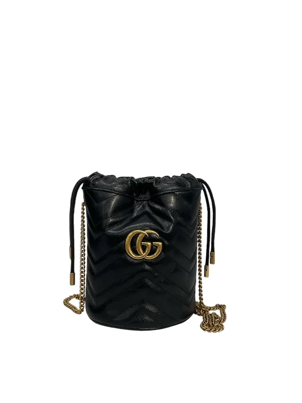 Luxury Seekers GUCCI/Basket Bag/Leather/BLK/MARMONT METELASSE BUCKET BAG