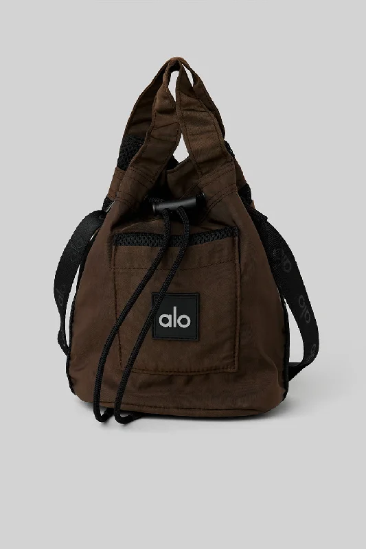Vintage-Inspired Cross Body Bucket Bag - Espresso/Black