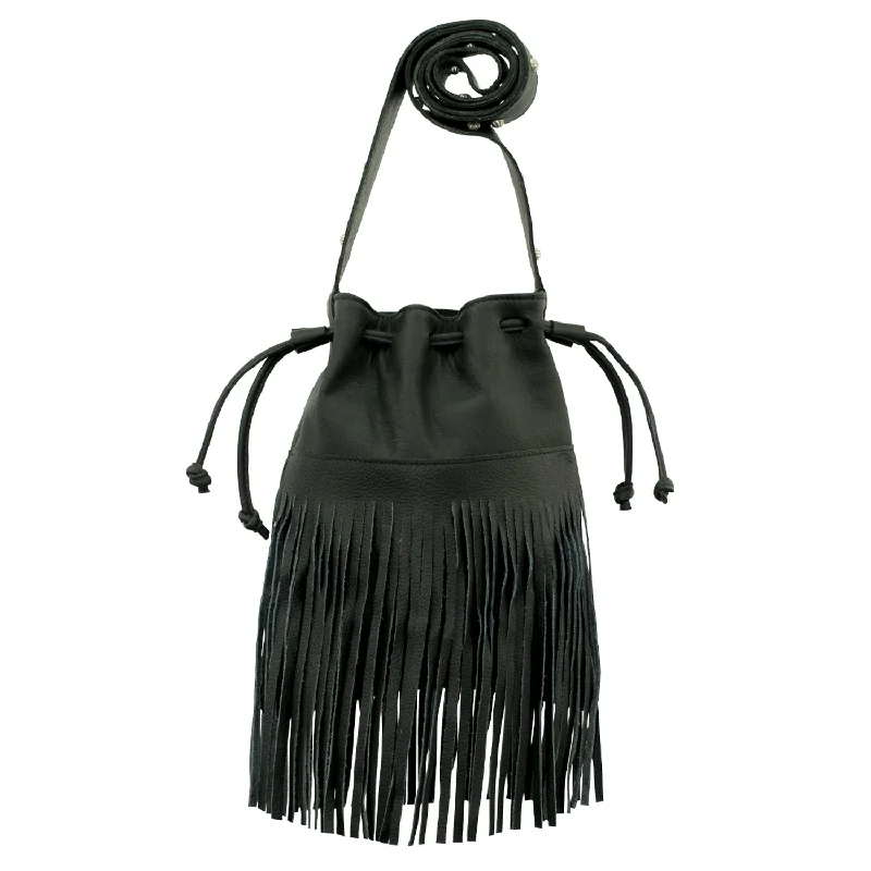 Luxury Bags With Premium Materials And Craftsmanship American West Womens Fringed Cowgirl Black Leather Bucket Bag