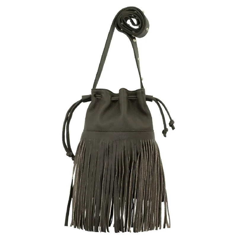 Durable And Fashionable Bags For Daily Use American West Womens Fringed Cowgirl Chocolate Brown Leather Bucket Bag