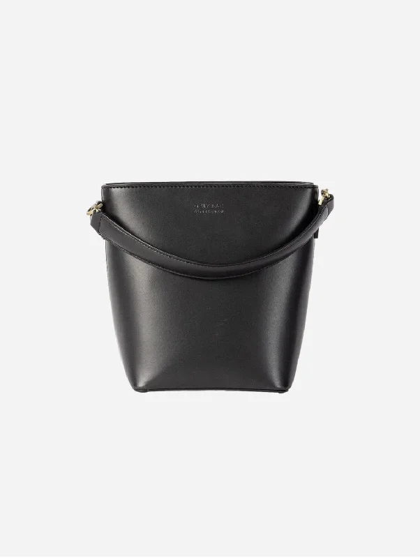Trendy And Discounted Designer Handbags Bobbi Apple Leather Midi Vegan Bucket Bag | Black