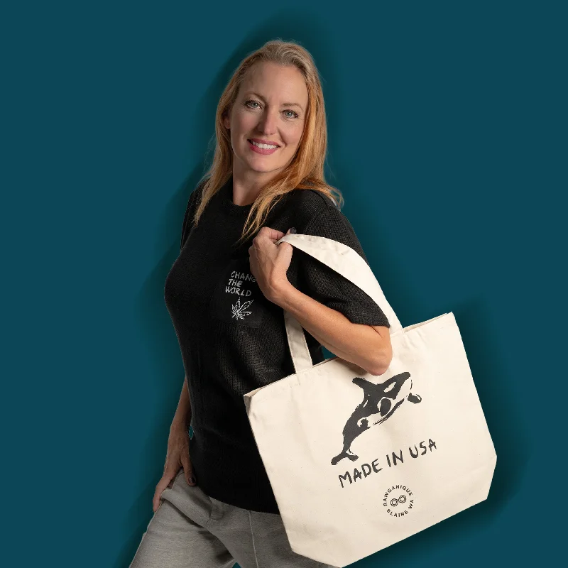 Minimalist Leather Bag For Modern Aesthetics CLOVERDALE 100% Organic Cotton Shopping Bag Made in USA - Orca
