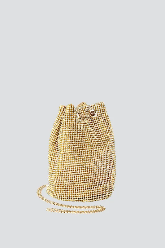 Stylish Bags With Discounts Gold Crystal Bucket Bag