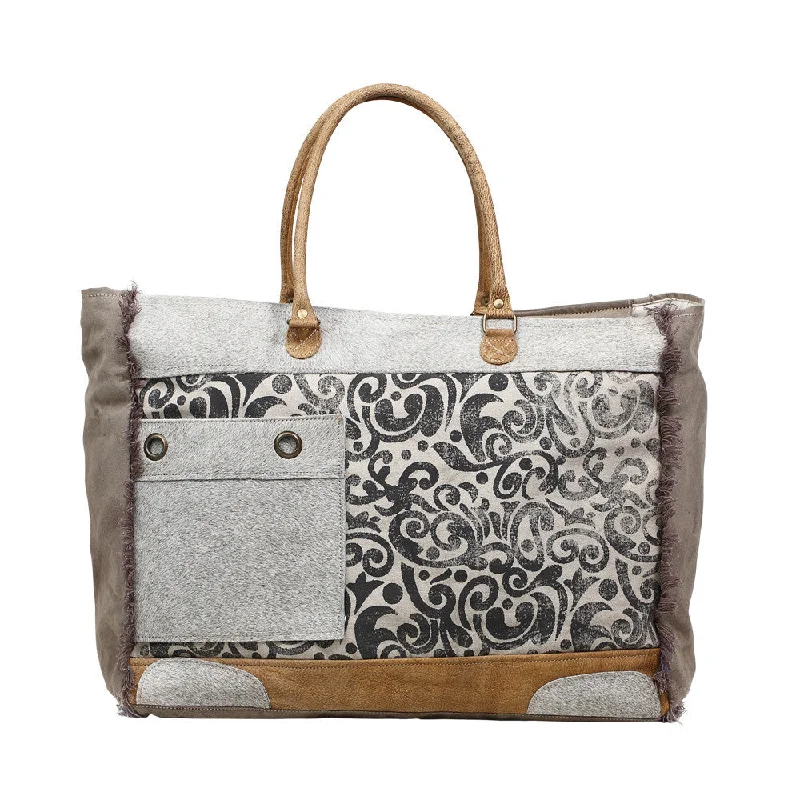 Functional Bags For Busy Moms And Dads Grey Hide and Floral Weekender Bag