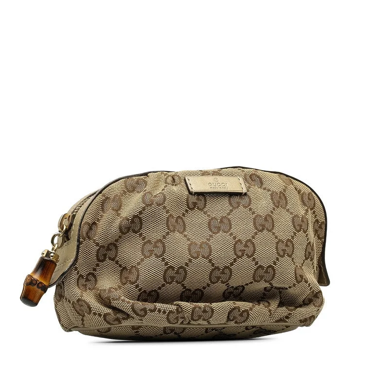 Limited Edition Bags For Collectors Gucci Bamboo GG Canvas Cosmetics Accessories 246175 Beige Canvas Leather  Gucci