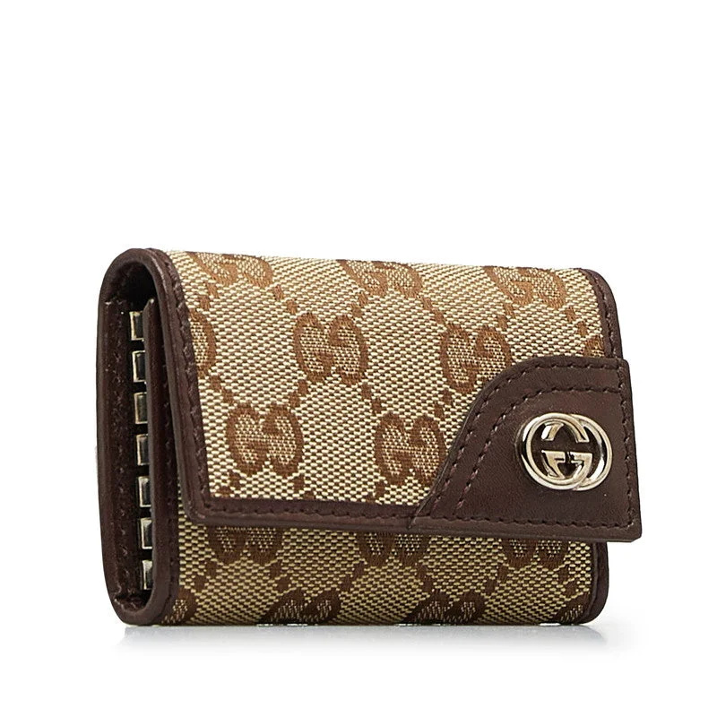 Elegant New Year Party Bags With Flash Sales Gucci GG Canvas Interlocking G Keycase 181680 Beige Brown Canvas Leather Ladies Gucci
