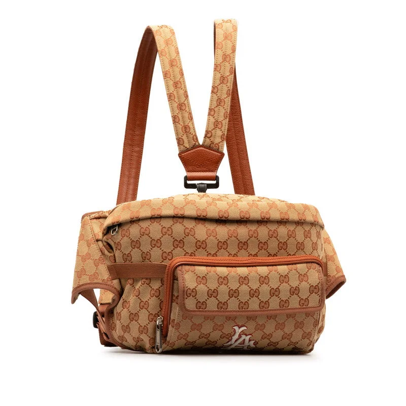 Inspired Bags For Timeless Elegance Gucci GG Canvas LA Angels Patch Body Bag Rucksack 536842 Brick Red Beige Canvas  Gucci Gucci