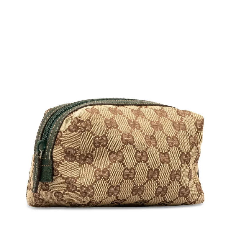 Bags For Personalized Gifts Gucci GG canvas Pouch Beige Green Canvas Leather  Gucci