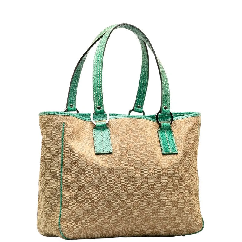 Bags For Free-Spirited And Artistic Styles GUCCI Gucci GG canvas 113017 tooth bag canvas/leather beige emerald green ladies