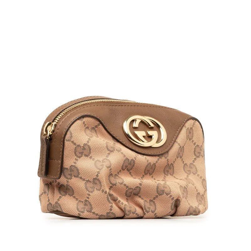 Designer Bags For Luxury Collectors Gucci Interlocking G GG Canvas Pouch 308631 Pink Brown Canvas Leather Gucci Designer Bags For Luxury Collectors Gucci Interlocking G GG Canvas Pouch 308631 Pink Brown Canvas Leather Gucci