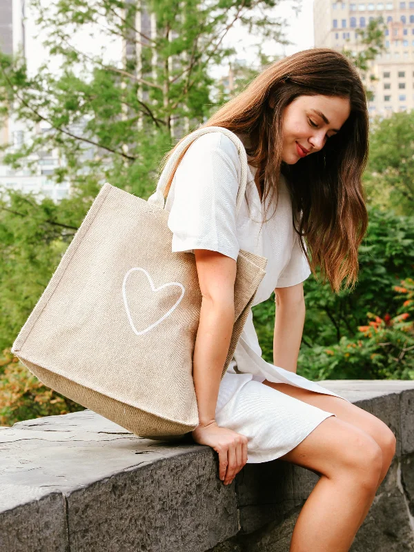 Luxury Bags With Premium Materials And Craftsmanship Jute Canvas Market Bag - Love