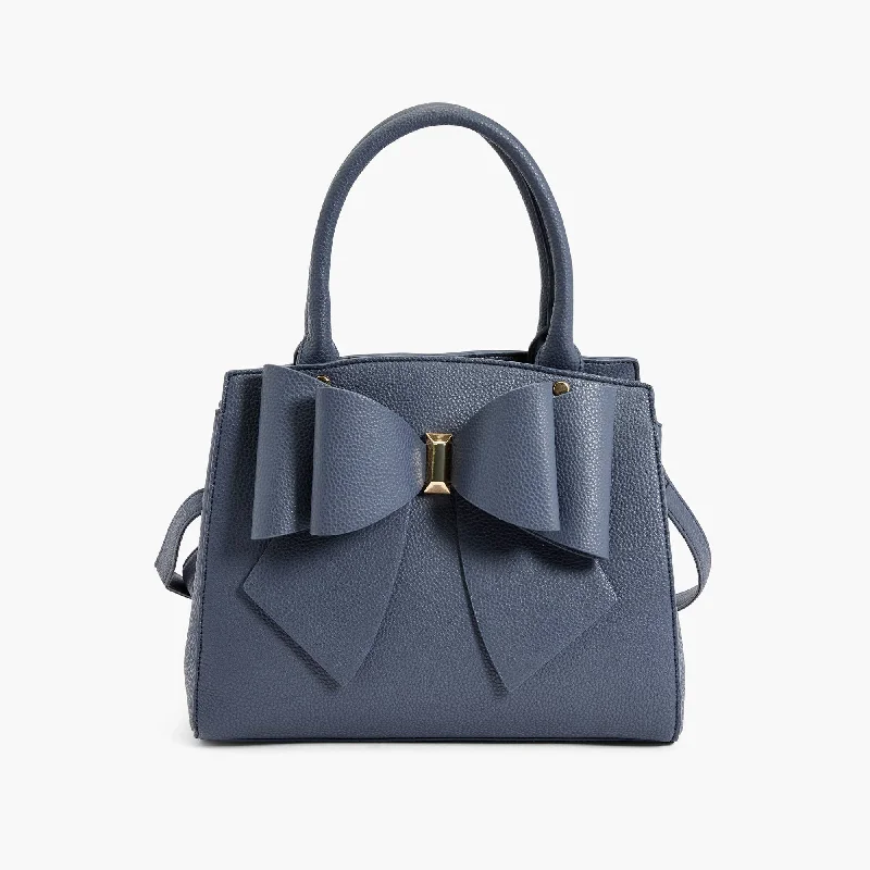 Discounted Designer Bags On Sale Instant Shipping! Park Double Bowtie Top Handle Satchel - Navy