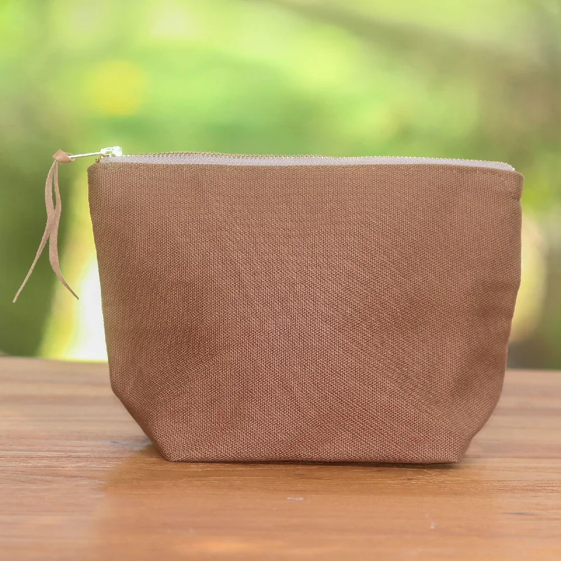Seasonal Clearance Bags For Summer Purely Camel Camel Cotton Canvas Blue Stripe Lined Zippered Cosmetics Bag