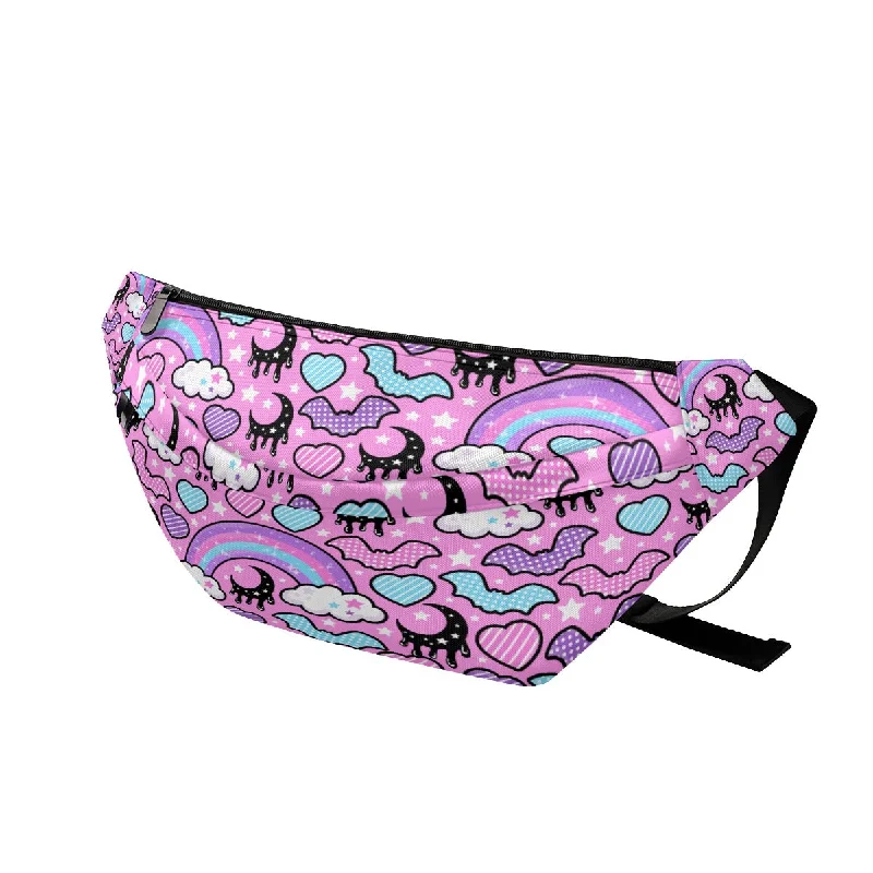 Handbag For Women Rainbow Spooky Bats Pink Large Fanny Pack Bag