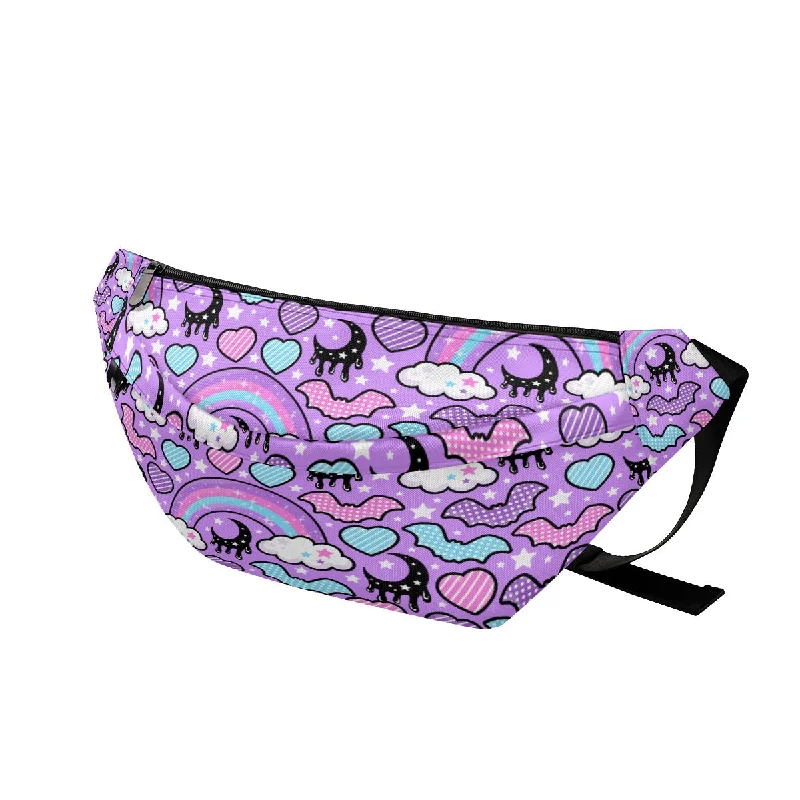 Bag For Modern Fashion Rainbow Spooky Bats Purple Large Fanny Pack Bag