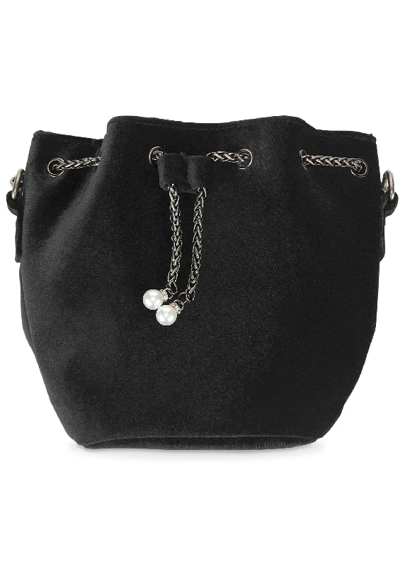 Designer Bags For Luxury Collectors With Offers Velvet Bucket Bag - Black