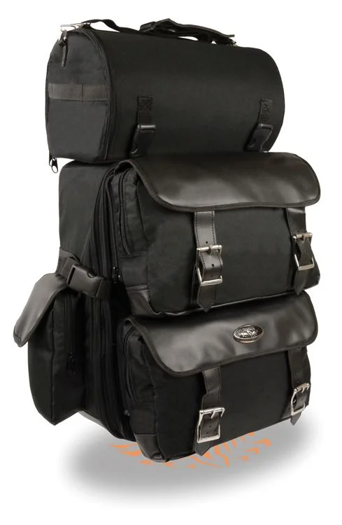 Evening Events Milwaukee Leather SH606 Large Black Textile 2-Piece Motorcycle Sissy Bar Bag with Briefcase Pockets