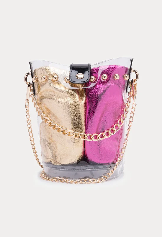 Seasonal Clearance Bags For Summer Transparent Bucket Bag With Metallic Pouch