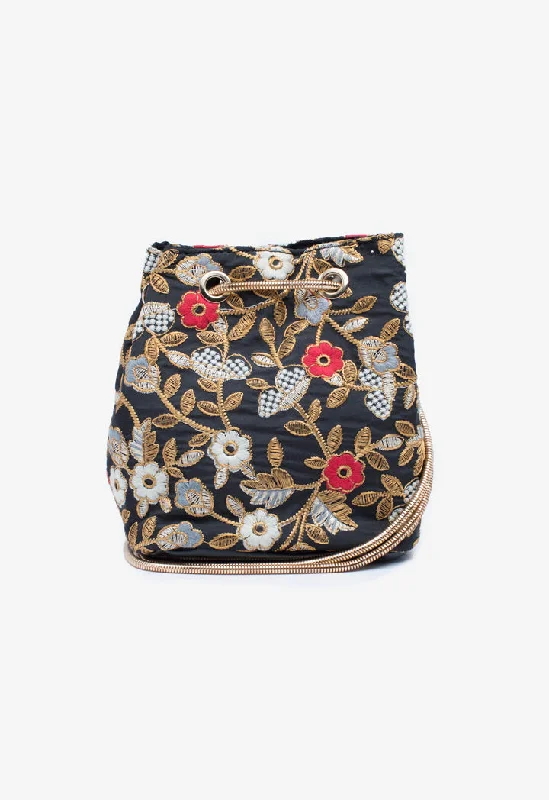 Holiday Gift Bags For Christmas Floral Embroidered Bucket Bag