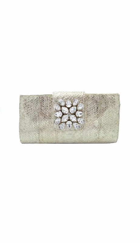 Bold And Flash-Sale Bags Carlos Falci Gold Metallic Snake & Diamond Clutch