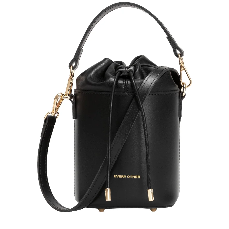 Festive Holiday Gift Bags Small Cylinder Drawstring Bag In Black