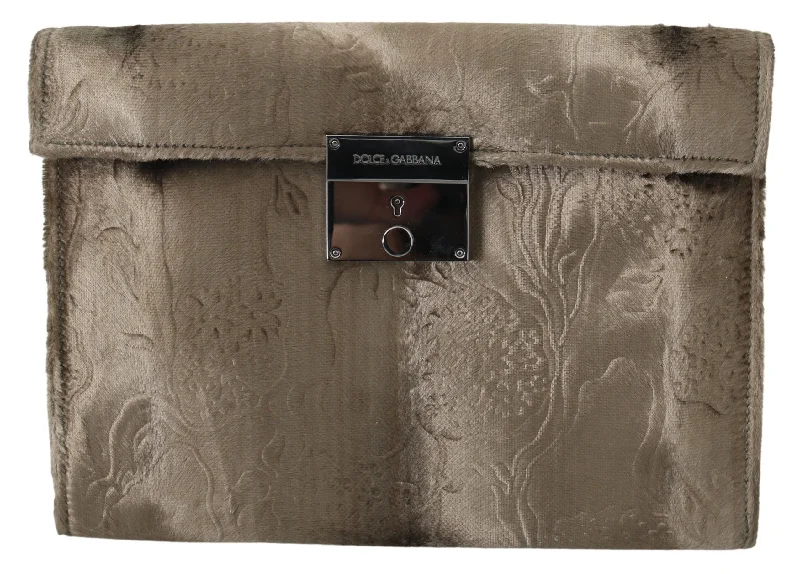Chic And Clearance-Priced Tote Bags Dolce & Gabbana Beige Velvet Croco-Print Leather Briefcase Clutch