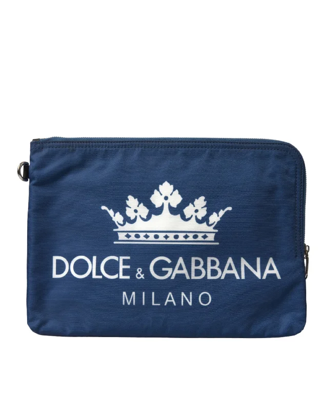 Clearance-Priced Bags Dolce & Gabbana Elegant Blue Nylon Zipped Clutch