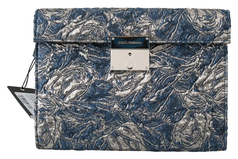 Trendy And Discounted Designer Handbags Dolce & Gabbana Elegant Blue Croc-Print Briefcase Clutch