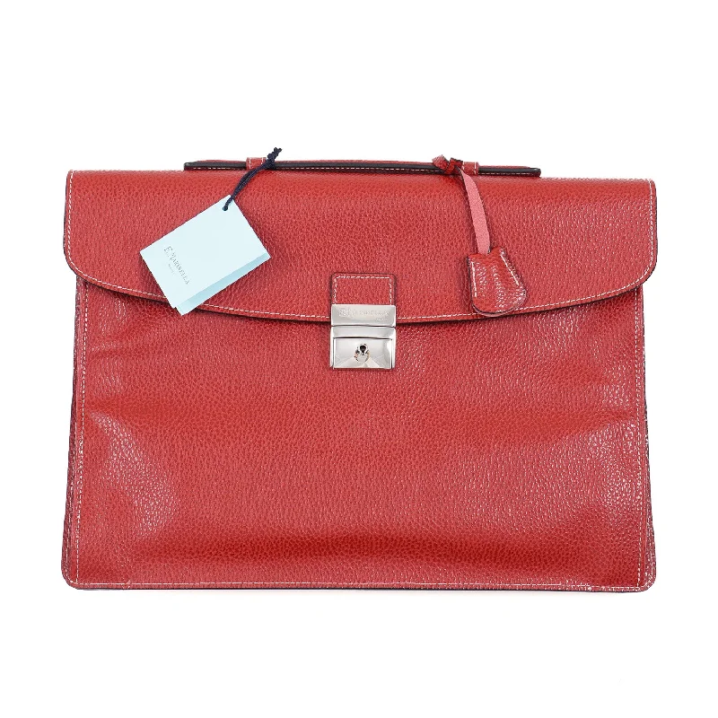 Bags For Free-Spirited And Artistic Styles E.Marinella Slim Briefcase in Pebbled Leather