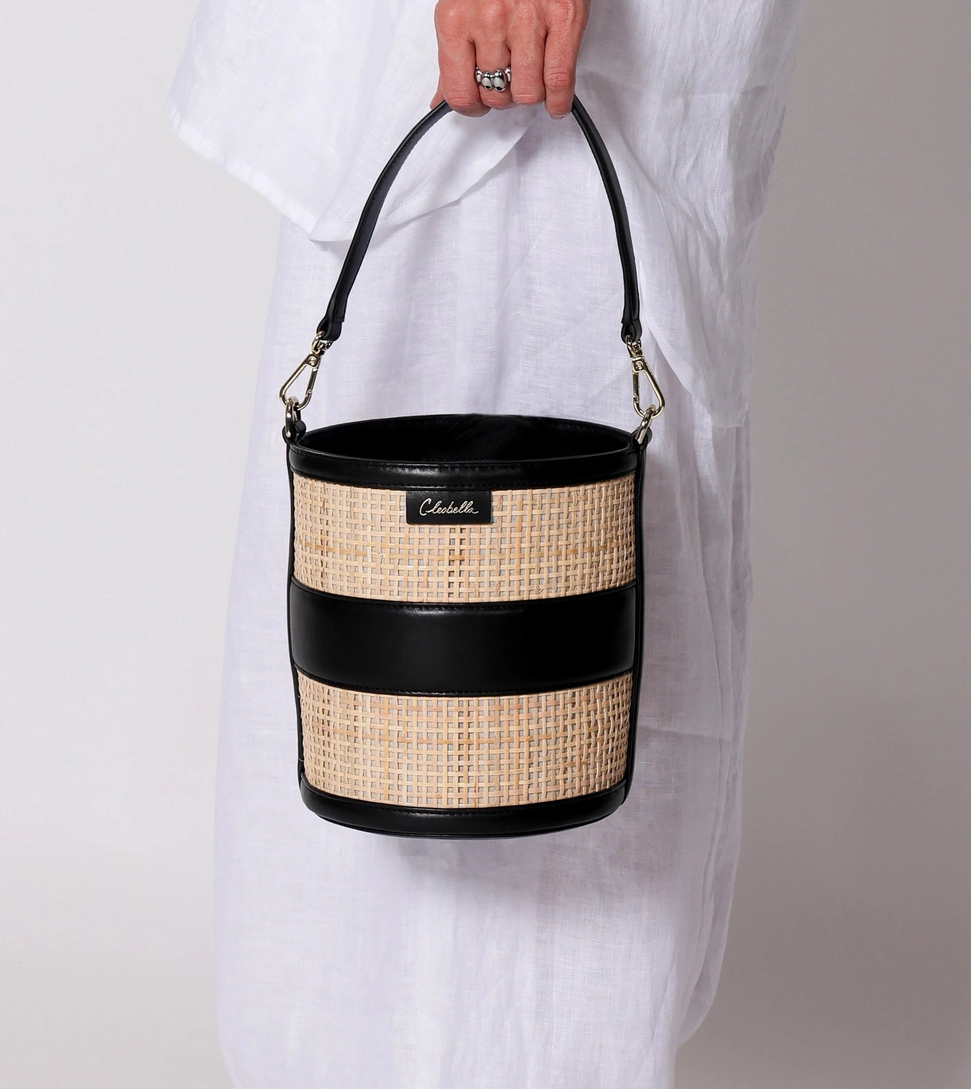 Functional Bags For Busy Moms And Dads Emery Rattan Bucket Bag | Natural & Black